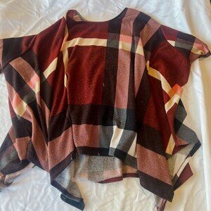 JODIFL Style P2469 Women's Medium Size Sweater Plaid Poncho Fall Autumn